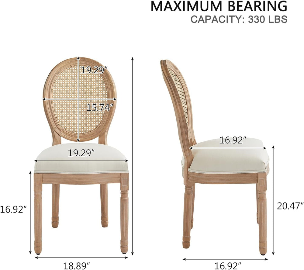 Virabit French Dining Chairs Set of 4, Hand-Woven Rattan Farmhouse Upholstere...