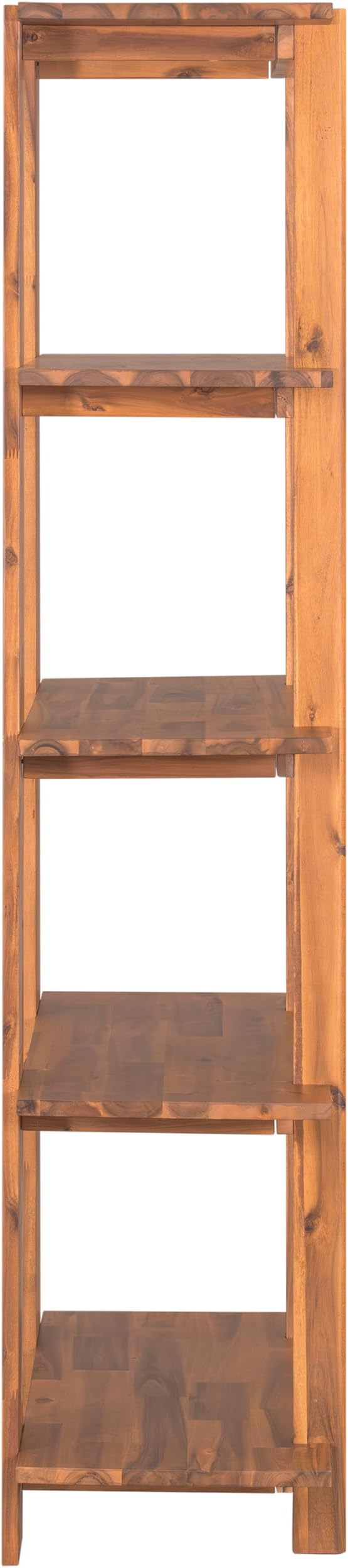 Merax 4 Shelf Narrow Bookcase H-70 L-33 Acacia Wood Open Bookshelf, Contemporary Farmhouse Style Display Storage Shelf for Home Office Studio, Teak Finish