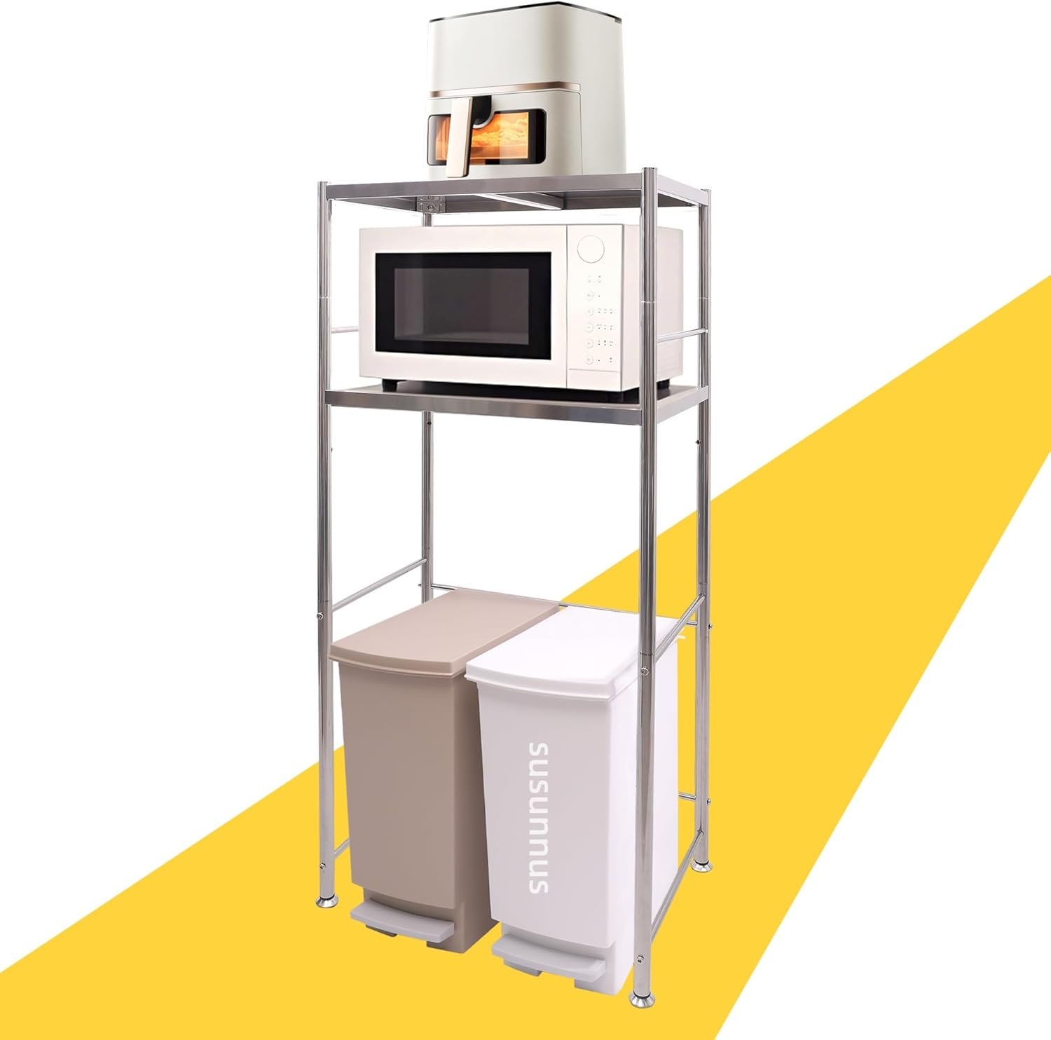 susunnus Stainless Steel Shelf,Kitchen Storage Shelves,Microwave Shelf,Mini Fridge Shelves,Adjustable Layers,Open Lower Tier,Laundry Room, Repository (2tier(23.6x15.7x53.1in))