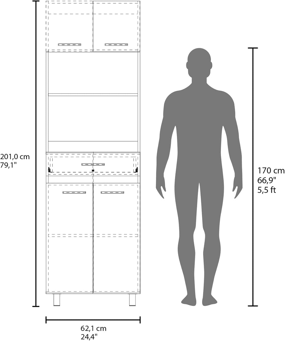 Kitchen Pantry with 4 Doors 1 Drawer 4 Shelves Natural Oak White | Tall slend...