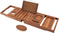 VaeFae Premium Teak Bathtub Tray, Expandable Wooden Bath Tray for Tub, Luxury Bathtub & Bathroom Accessories, Great House Warming, Anniversary & Wedding and Birthday Gifts (Free Teak Body Brush)
