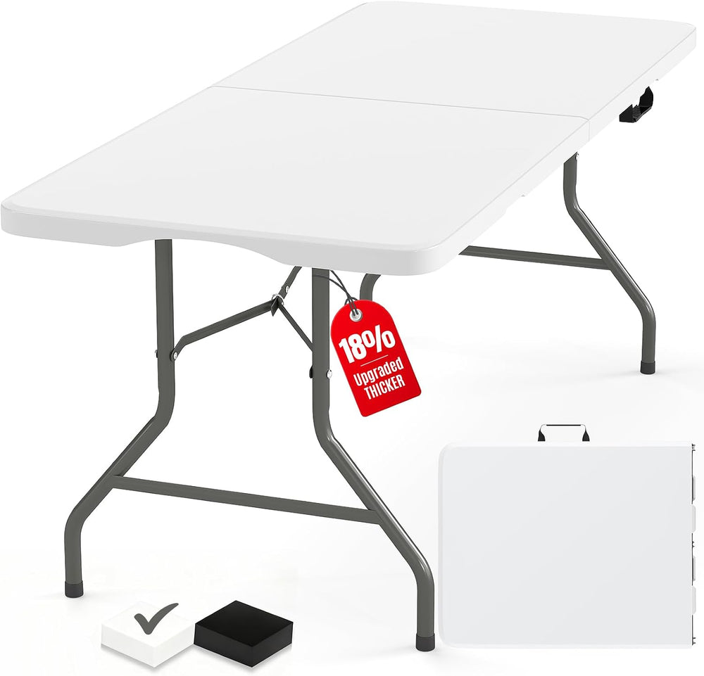 Fenbeli Upgraded 18% Thickened Folding Table 6ft Made of HDPE Plastic | Heavy...