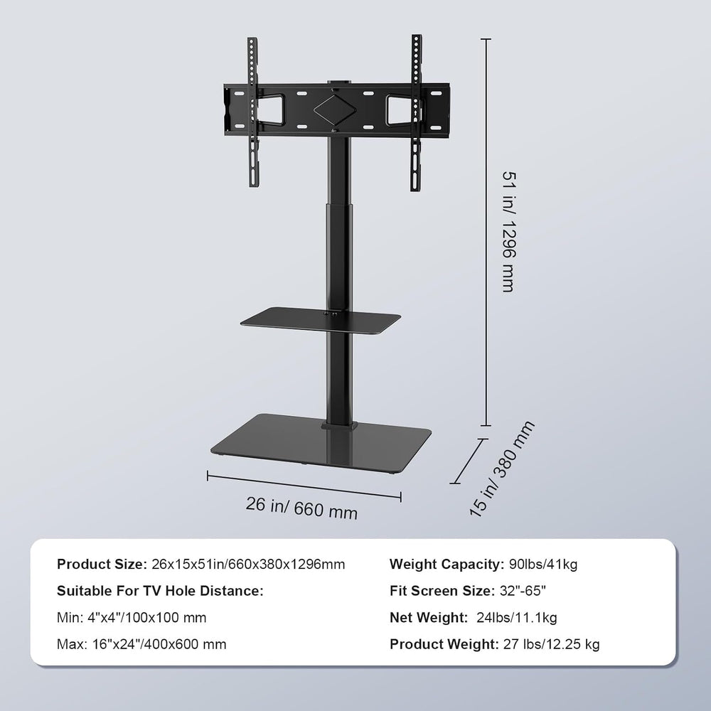 VEVOR TV Stand Mount, Adjustable Swivel Floor Stand for 32-65 Inch TVs, Porta...