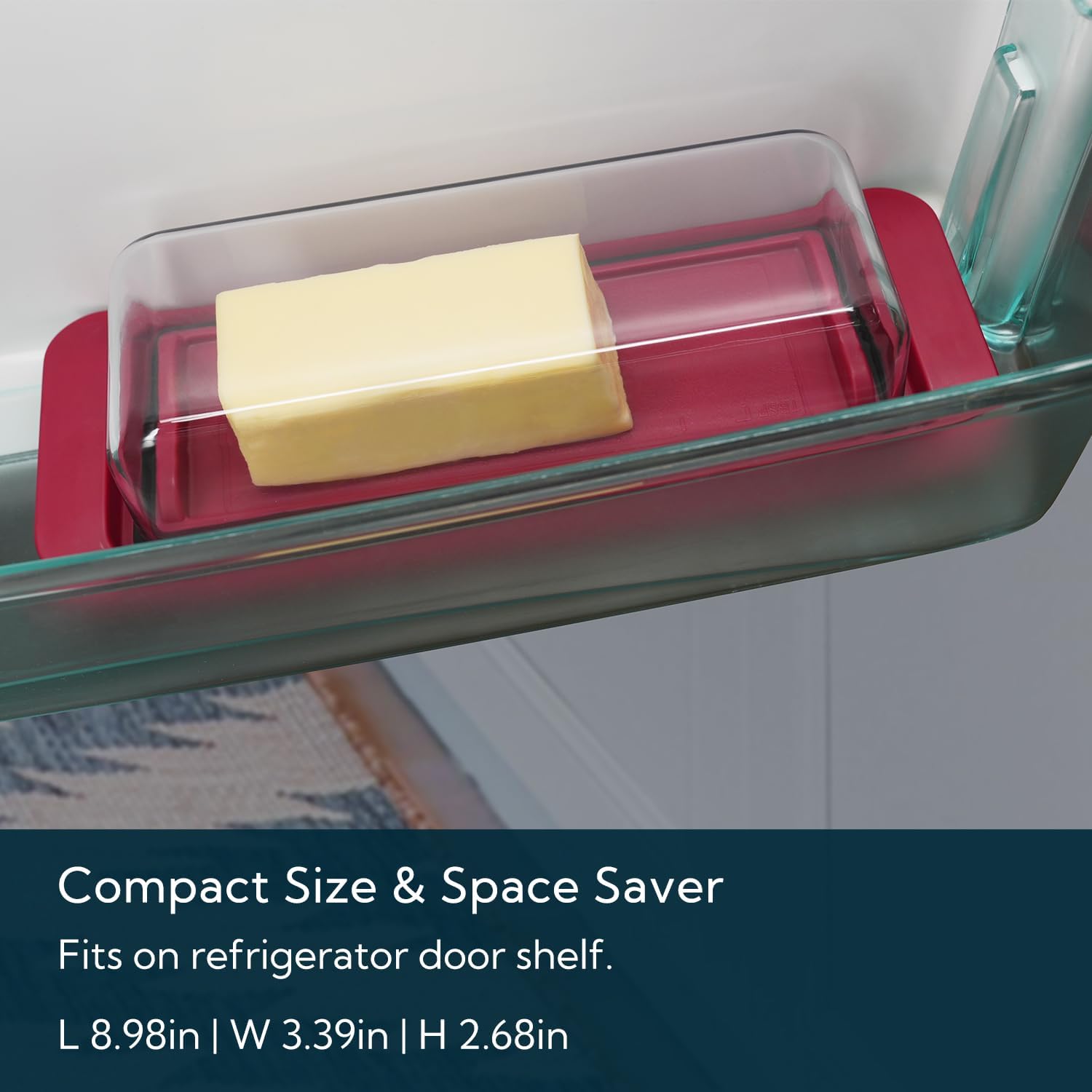KITCHENDAO Airtight Butter Dish with Lid for Countertop and Refrigerator Door Shelf, Butter Keeper, Plastic Butter Holder Tray Container for West/East Coast Butter, Red