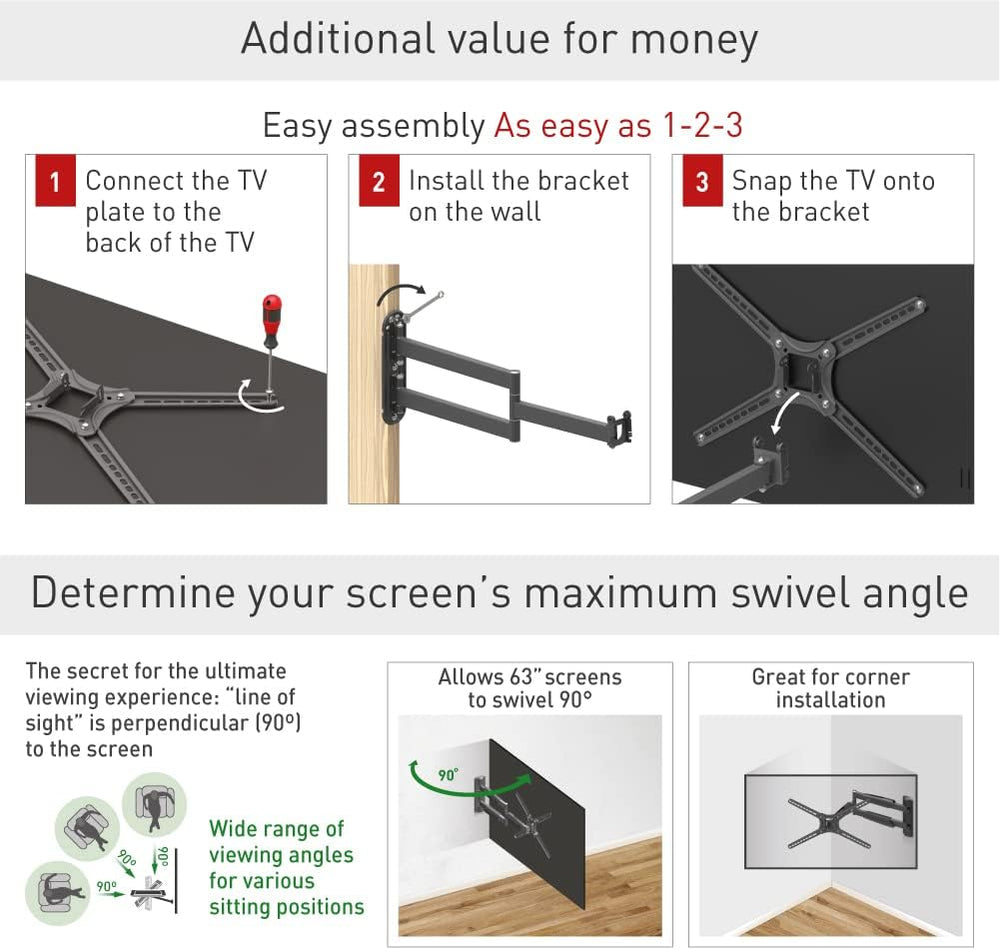 Barkan 30'' Long TV Wall Mount, 13-65 inch Full Motion Articulating -...