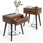 HAIOOU Set of 2 Mid Century Nightstand with Charging Station, End Table Modern Side Table One Drawer with Premium Matte Black Handle and Pine Wood Legs for Home Bedroom Living Room (NS003X)