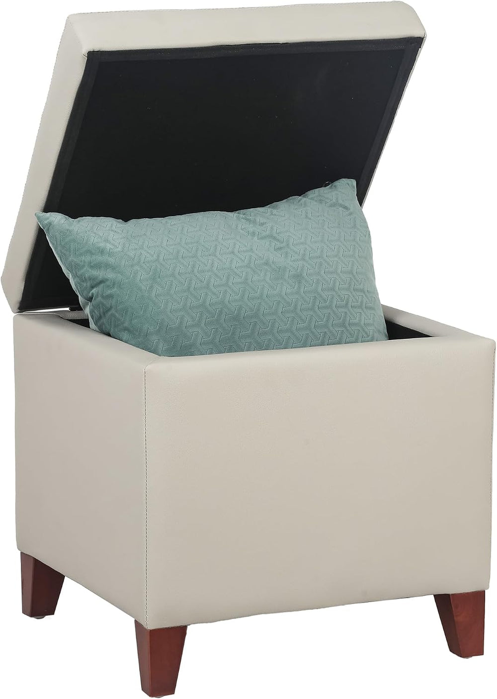Leather Ottoman with Storage Beige-Grey Square Storage Ottoman | 18" Squ...