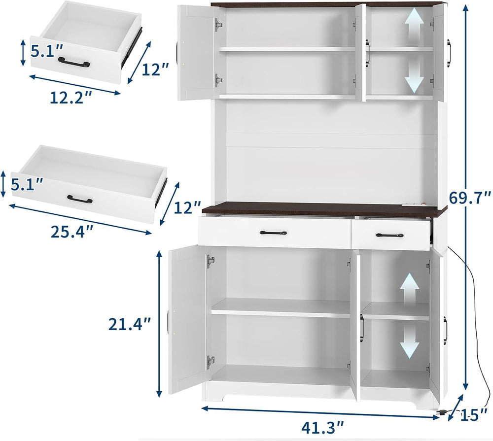 MDF 71in Kitchen Pantry Cabinet with Wine Rack,Freestanding Storage (3) | Stu...