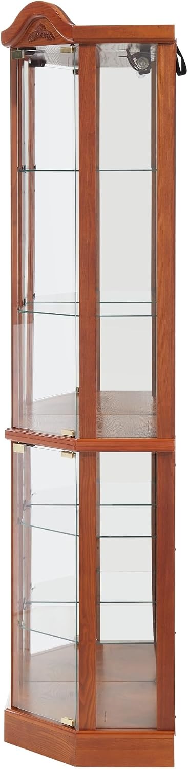 Classical Glass Cabinet Lighted, Wine Cabinet with Adjustable Glass Shelves, ...