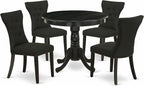East West Furniture ANGA5-ABK-24 5 Piece Dining Table Set for 4 Includes a Round Kitchen Table with Pedestal and 4 Black Linen Fabric Parsons Dining Chairs, 36x36 Inch, Wirebrushed Black
