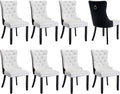 Modern Dining Chairs Set of 8, Tufted Upholstered Dining Chair with Solid Wood Legs, Velvet and Leather Dining Chairs, Sillas de Comedor, Comfy Kitchen Chair (White+Black, 8Pcs)