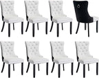 Modern Dining Chairs Set of 8, Tufted Upholstered Dining Chair with Solid Wood Legs, Velvet and Leather Dining Chairs, Sillas de Comedor, Comfy Kitchen Chair (White+Black, 8Pcs)