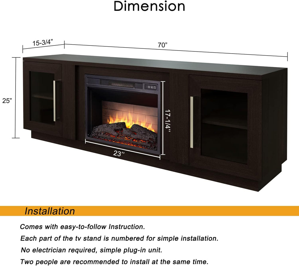 Cheerway 3D Fireplace TV Stand for TVs up to 80’’, Wooden Media Entertainment...