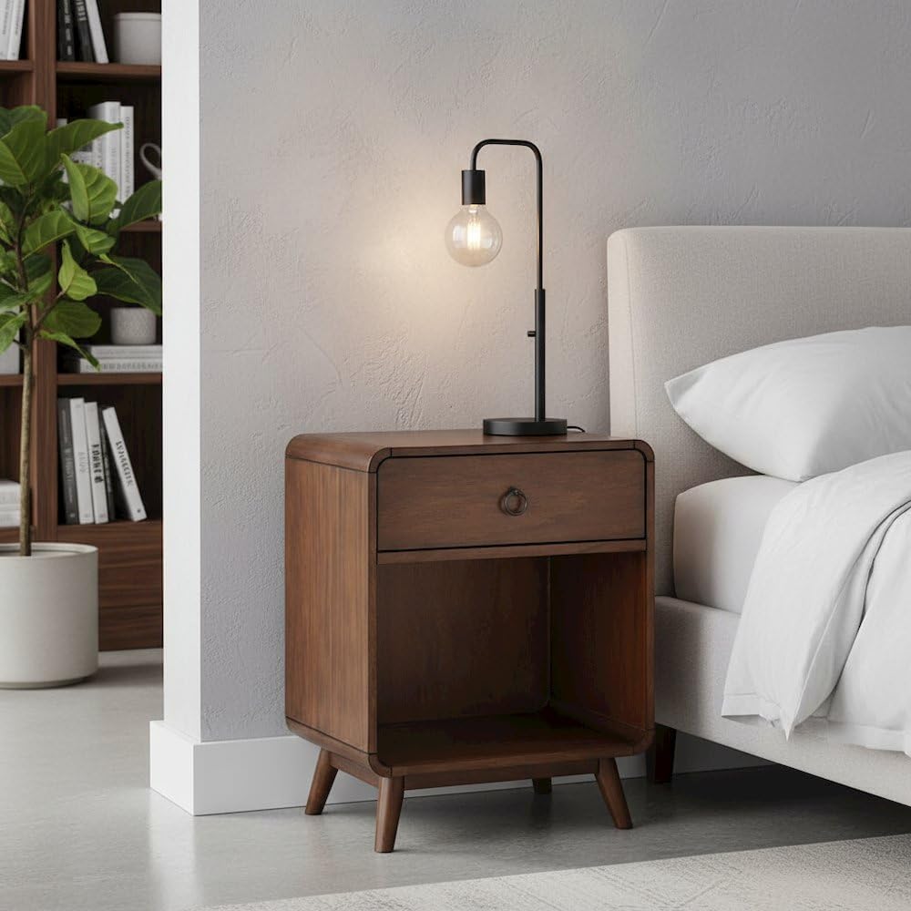 Starlight Canyon Home Brown Wooden Nightstand with Drawer - 1 Drawer Side Tab...