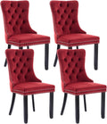 Velvet Dining Chairs Set of 4, Upholstered Dining Room Chairs with Back Ring Pull Trim and Solid Wood Legs,Tufted Wingback Kitchen Chairs for Dining Room,Kitchen(Wine Red)