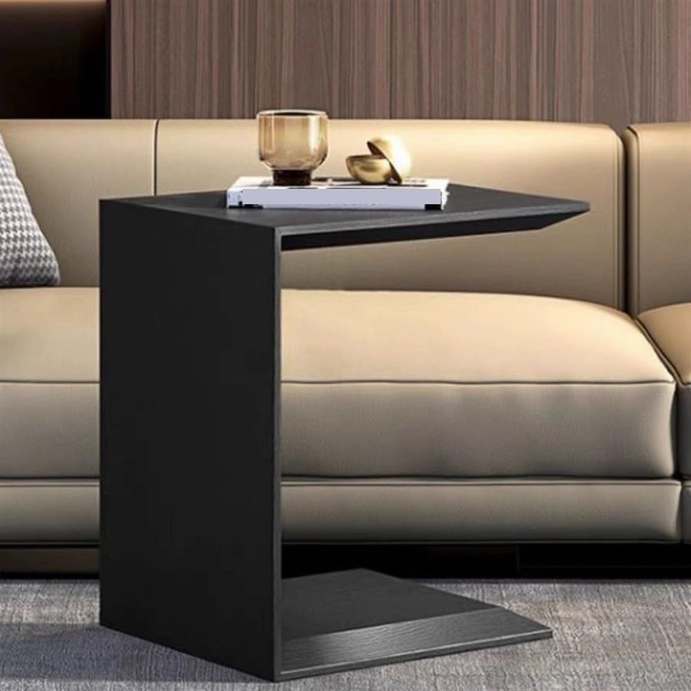 C Shaped End Tables, Solid Wood Side Table, Multipurpose Table for Bedroom, B...