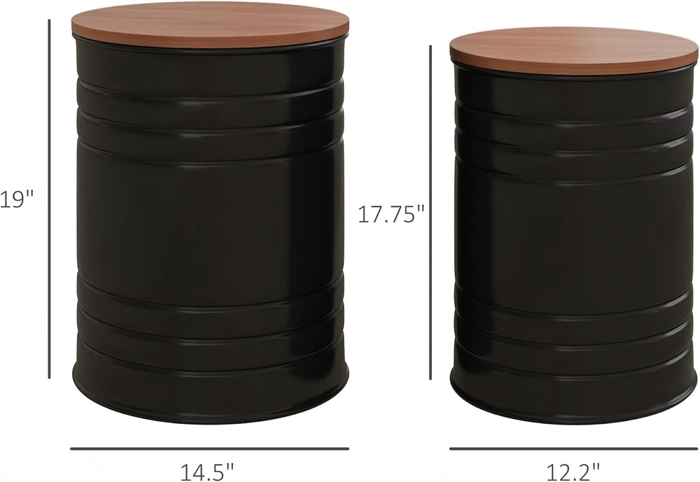 HOMCOM Nesting End Table Set of 2 with Round Storage Ottoman Stool Black | Re...