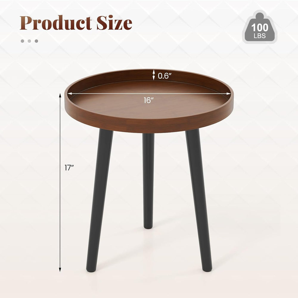 Giantex Round End Table, Mid Century Modern Side Table with Wooden Tray &...