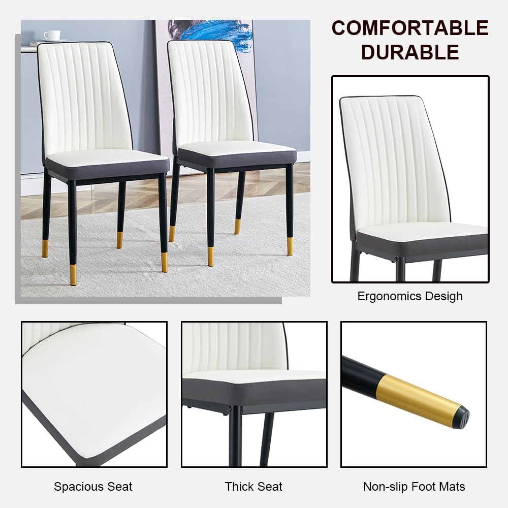Modern Dining Table Set for 6, Marble Kitchen Table Chair Set for 6, Rectangu...