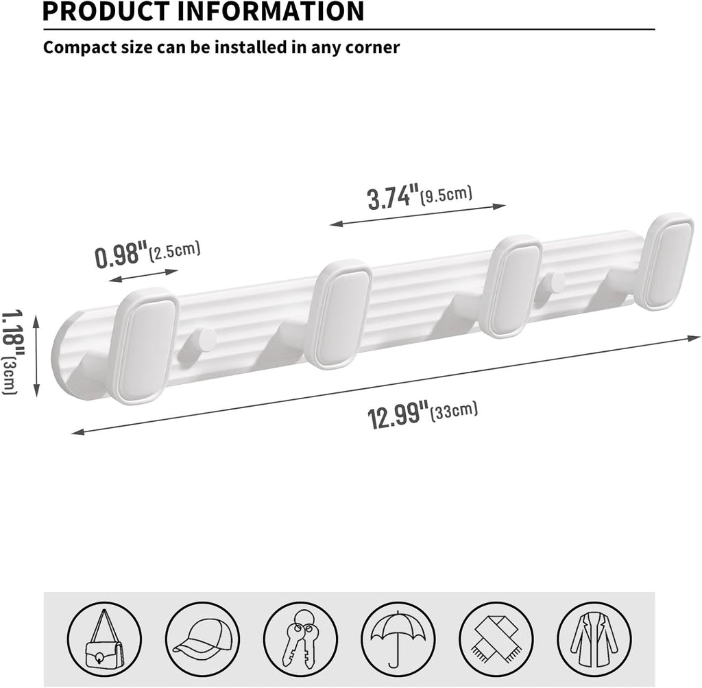 Coat Rack Wall Mount White, 4 Hooks Rack Metal Coat Hanger Wall for Hanging Hat Purse and Robes, Towel Hook for Bathrooms and Entryway (1 Pack)