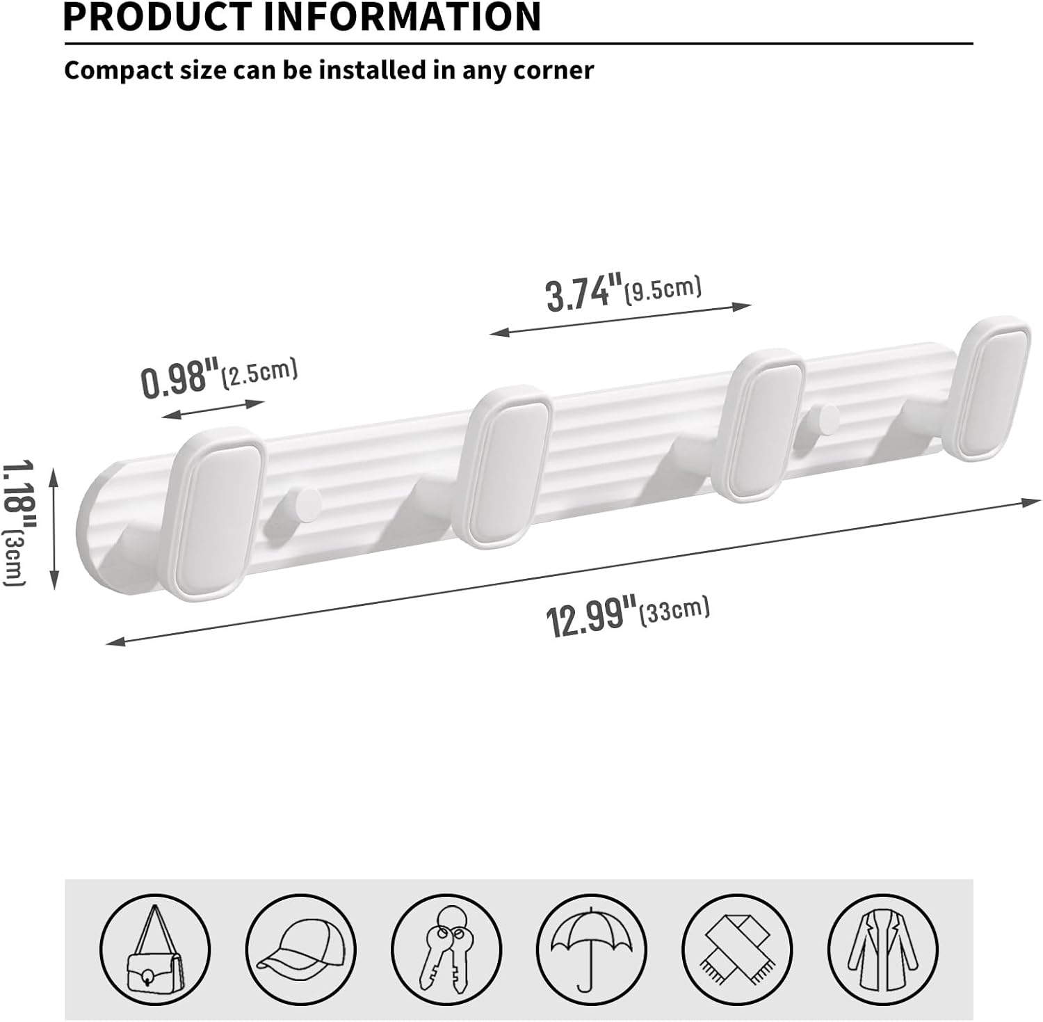 Coat Rack Wall Mount White, 4 Hooks Rack Metal Coat Hanger Wall for Hanging Hat Purse and Robes, Towel Hook for Bathrooms and Entryway (1 Pack)