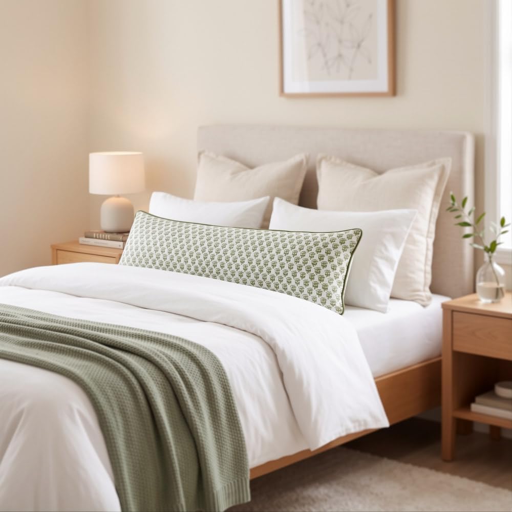 CPC Emerald Green Block Print Pillow Sham Cover 14x36 Inch, Pack of 1