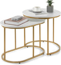 Giantex Modern Nesting Coffee Table Set of 2, Coffee Table & End Table Sets, Golden Steel Frame, Easy Assembly, Accent Marble-Look Stacking Side Table for Living Room Bedroom Apartment (Gold)