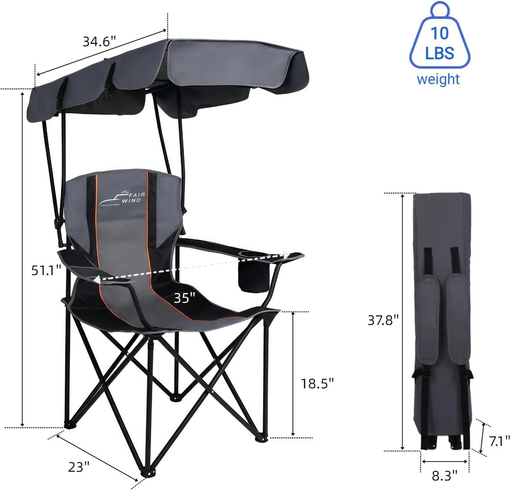 FAIR WIND 2 Pack Portable Canopy Camping Chair 380 LBS Capacity Heavy Duty Ov...