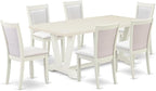 East West Furniture V027MZ001-7 7 Piece Dining Set Consist of a Rectangle Dining Room Table with V-Legs and 6 Cream Linen Fabric Upholstered Parson Chairs, 40x72 Inch, Multi-Color