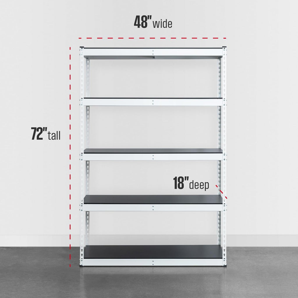 SafeRacks Modular Garage Shelving - 5 Tier Storage Shelves, Tall Metal Rack Shelves for Storage, Heavy Duty Steel Shelf Organizer for Garage, Or Kitchen Pantry (White, 18 x 48 x 72)