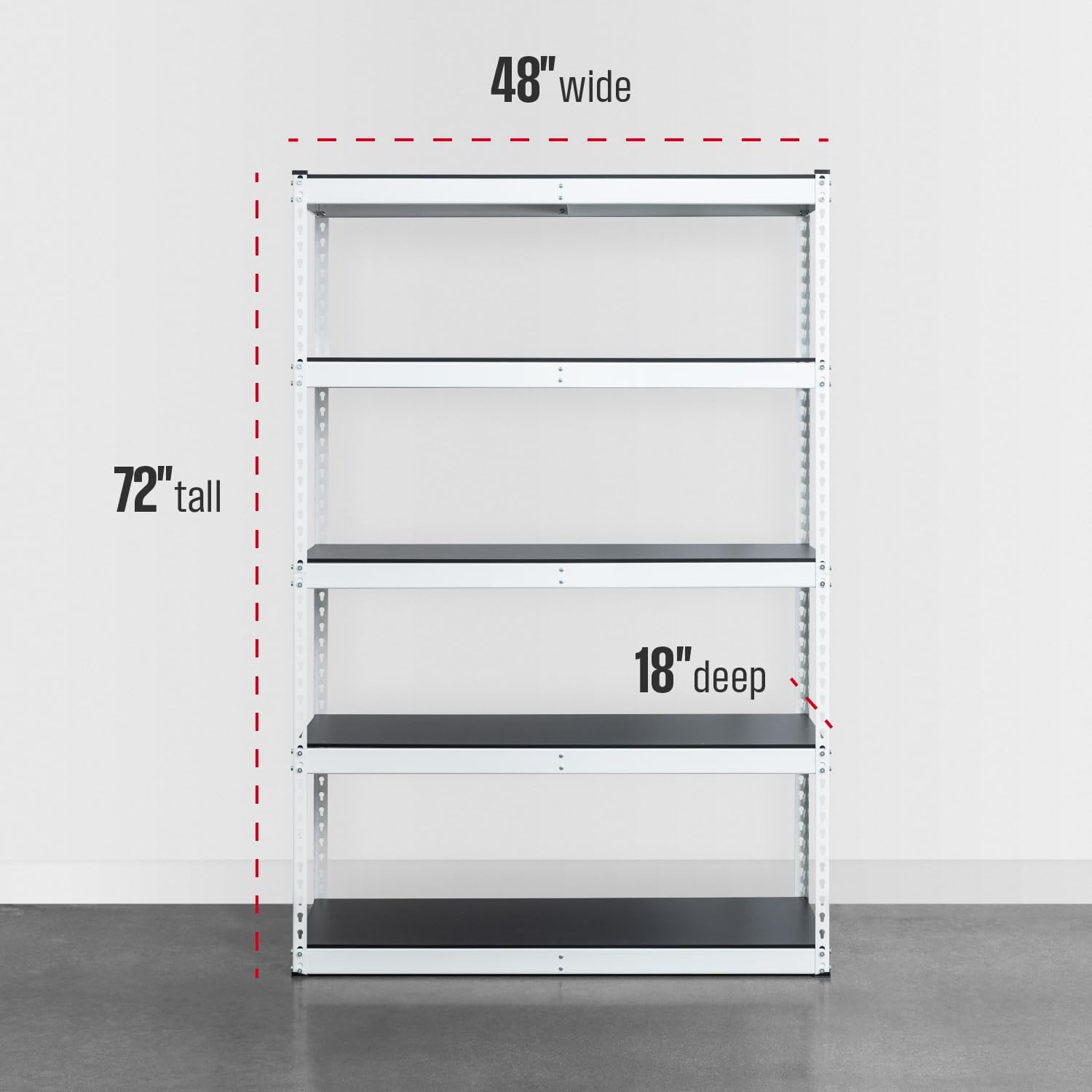 SafeRacks Modular Garage Shelving - 5 Tier Storage Shelves, Tall Metal Rack Shelves for Storage, Heavy Duty Steel Shelf Organizer for Garage, Or Kitchen Pantry (White, 18 x 48 x 72)
