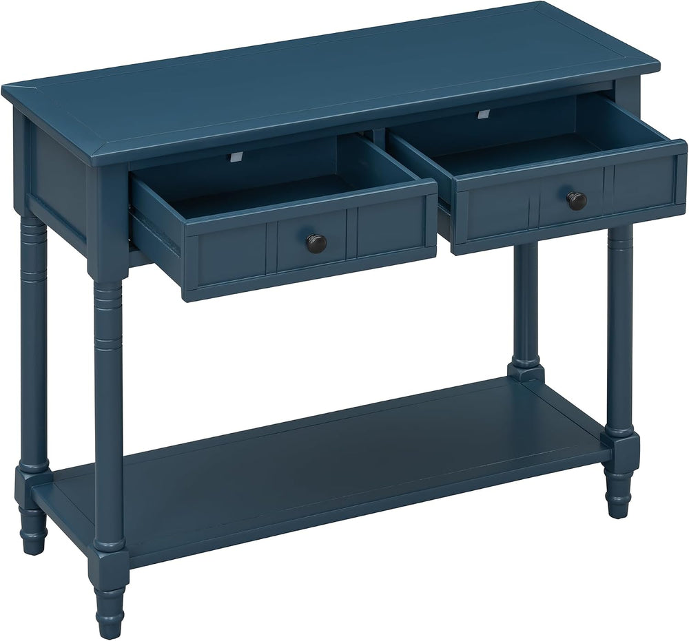 P PURLOVE Console Table Sideboard Wooden Sofa Table with 2 Drawers and Bottom...