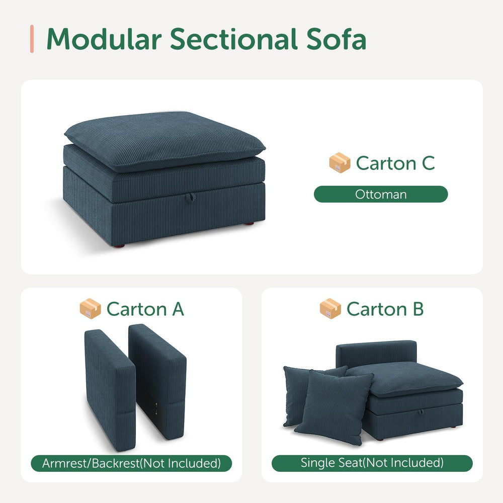 HONBAY Corduroy Ottoman, 31.5 Inch Square Ottoman Bench with Storage for Livi...