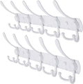 Dseap Wall Mounted Coat Rack - 5 Tri Hooks, Heavy Duty, Stainless Steel, Metal Coat Hook Rail for Coat Hat Towel Purse Robes Mudroom Bathroom Entryway (White, 2 Packs)