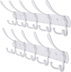 Dseap Wall Mounted Coat Rack - 5 Tri Hooks, Heavy Duty, Stainless Steel, Metal Coat Hook Rail for Coat Hat Towel Purse Robes Mudroom Bathroom Entryway (White, 2 Packs)