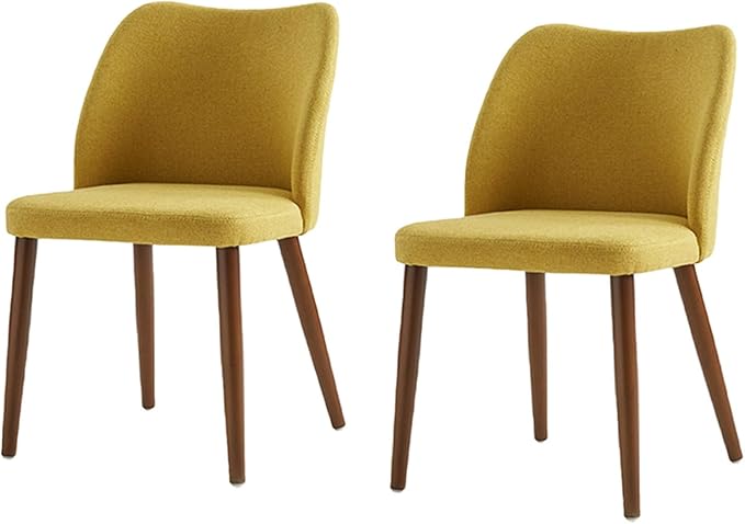 Dining Chairs Set of 2, Upholstered Kitchen Dining Room Chair Set Morden Accent Side Dinner Chair with Curved Padded Back Wood Legs for Restaurant/Cafe, Mustard