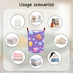 Laundry Baskets 15.7x19.7 Inch Large Cartoon Planets Clouds Design Collapsible Laundry Hamper with Handles Oxford Fabric Clothes Storage Bin Foldable Dirty Clothes Organizer for Bedroom Bathroom Dorm