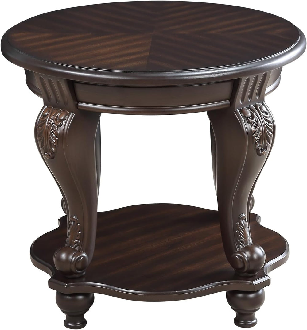 22'' Round End Table Solid Wood Sofa Side Table with Storage Shelf, L...