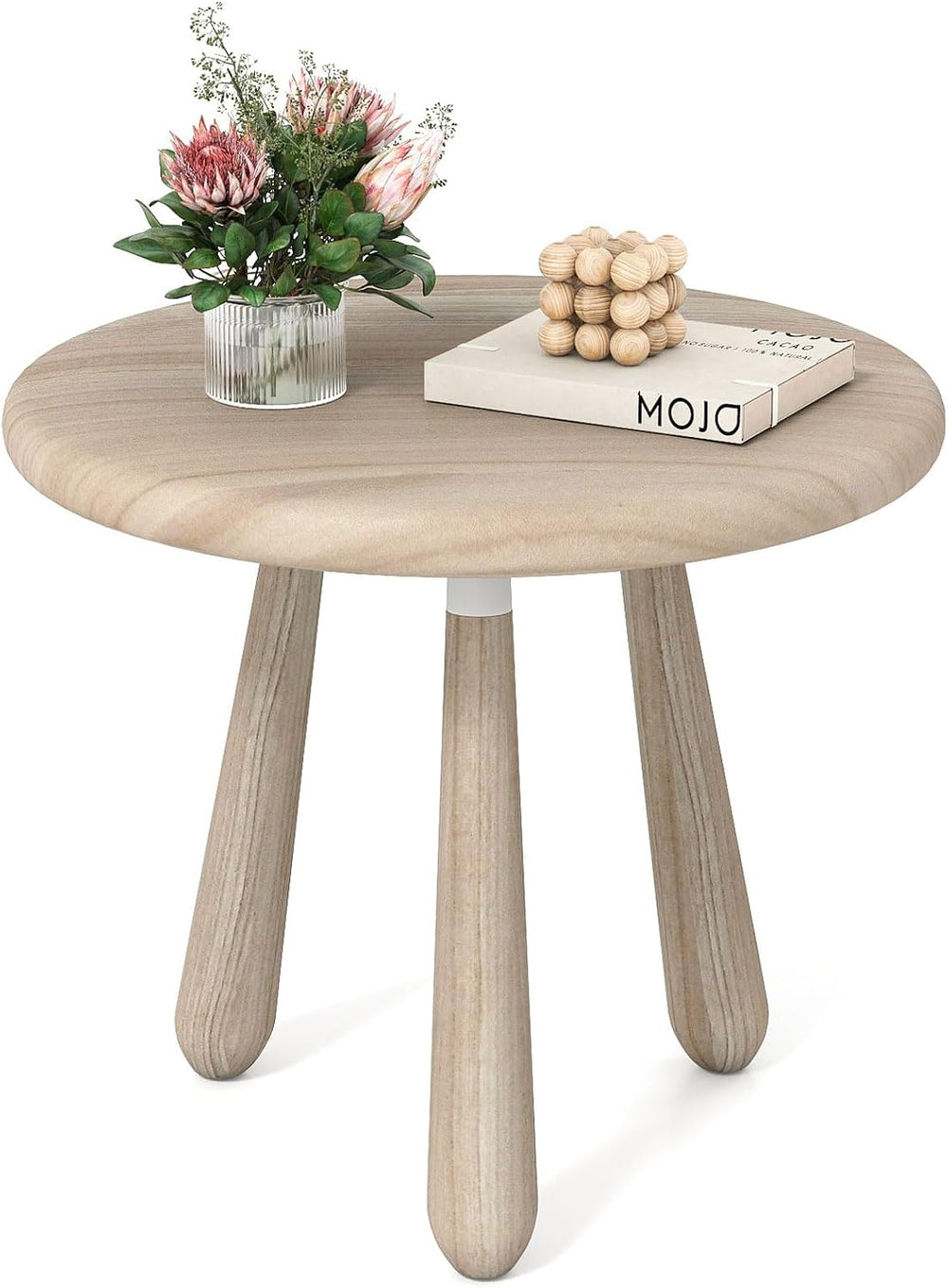 Tangkula Mahogany Wood Side Table, 18” Round Small Accent End Table with Thic...