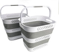 SAMMART 40L (10.5 Gallon) Collapsible Plastic Laundry Basket with Handles - Foldable Pop Up Storage Container/Organizer - Portable Laundry Hamper - Space Saving (2, White/Grey)