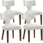 Soft Padded Dining Chairs Set of 4, Modern Farmhouse Upholstered Chairs with Linen Fabric & Rubber Wood Legs, Ergonomic Armless Seats for Dining Room Kitchen Living Room (Beige)