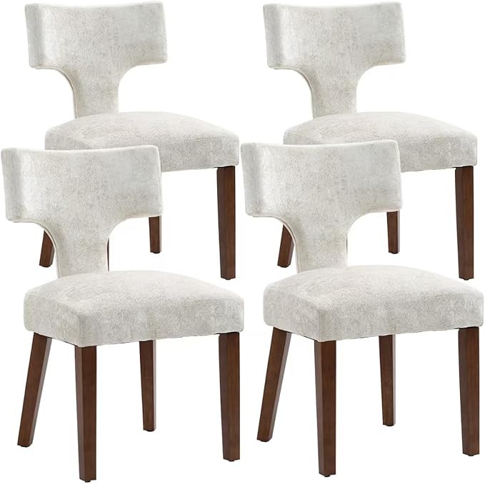 Soft Padded Dining Chairs Set of 4, Modern Farmhouse Upholstered Chairs with Linen Fabric & Rubber Wood Legs, Ergonomic Armless Seats for Dining Room Kitchen Living Room (Beige)