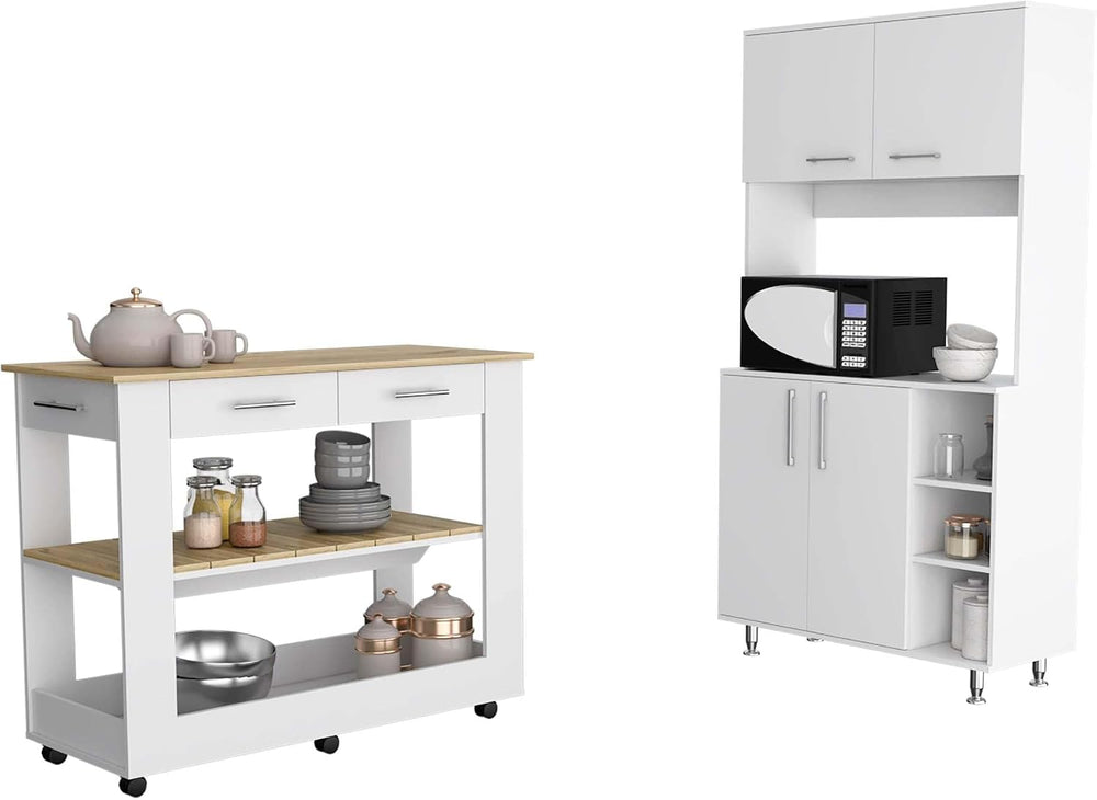 Nadina 4-Door 2-Drawer 2-Piece Kitchen Set, Kitchen Island and Kitchen Pantry...