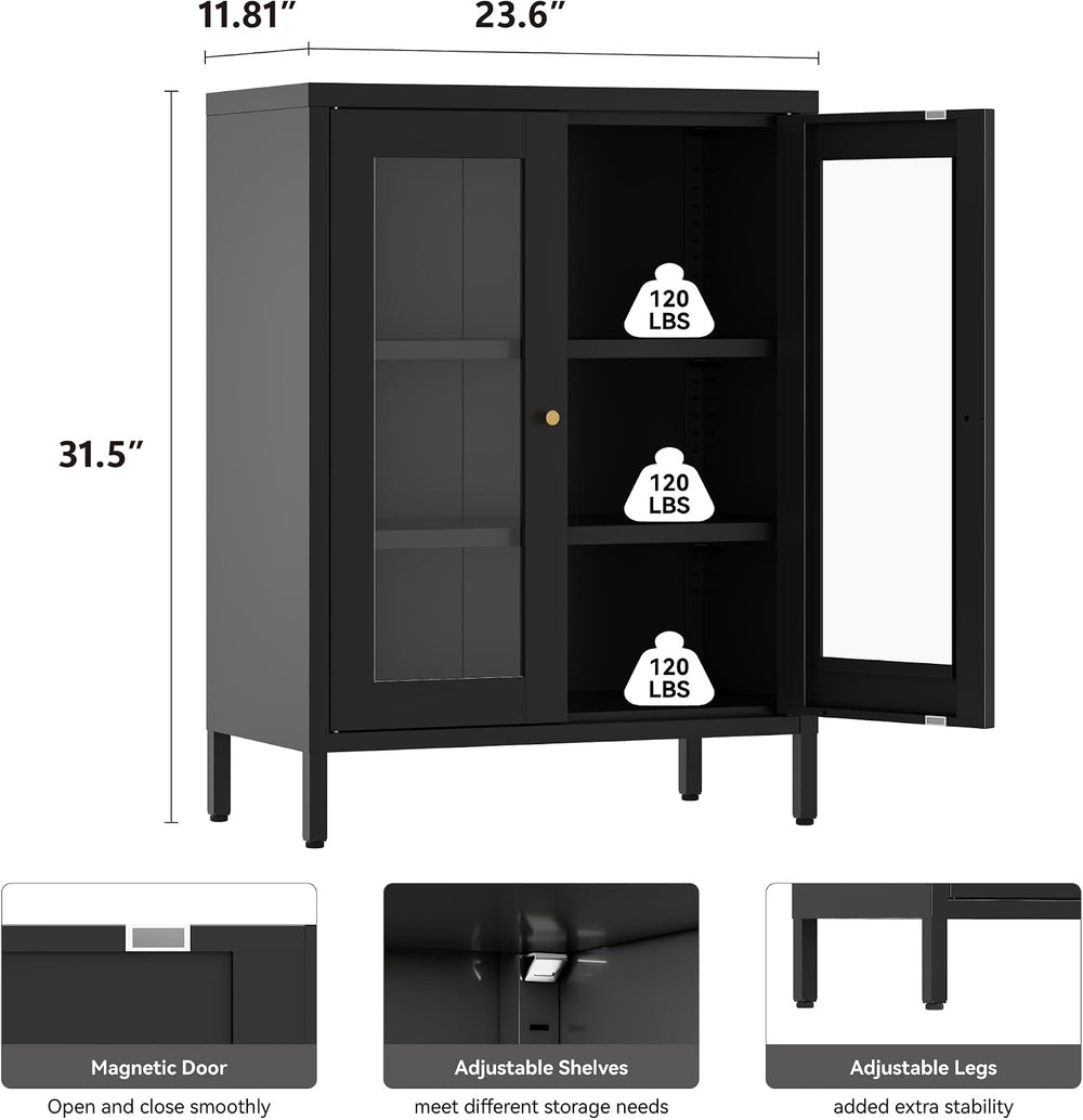 YAUWOH Metal Bathroom Cabinet with Glass Doors,Bathroom Floor Storage Cabinet...