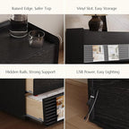 POVISON Fully-Assembled Mid Century Modern TV Stand, 70.87" Entertainment Center with LED Light, Black Walnut Solid Wood TV Console for Living Room, TV Stand with Storage