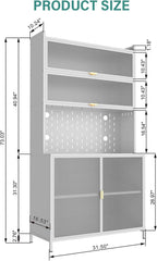 73" Metal Kitchen Pantry Cabinet with Flip Door - 6-Tier Storage Hutch with Pegboard, Adjustable Shelves - Freestanding Kitchen Storage Cabinet for Pantry Organization, Food, Dishes White (White)