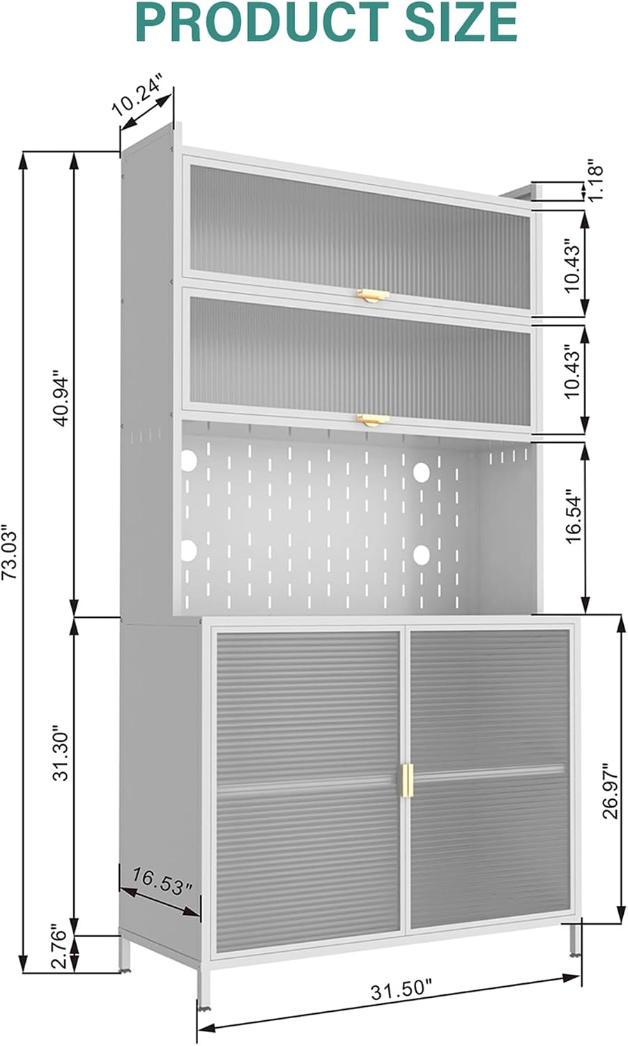 73'' Tall Kitchen Pantry Cabinet, 6 Level Flip Door with Pegboard Spa...