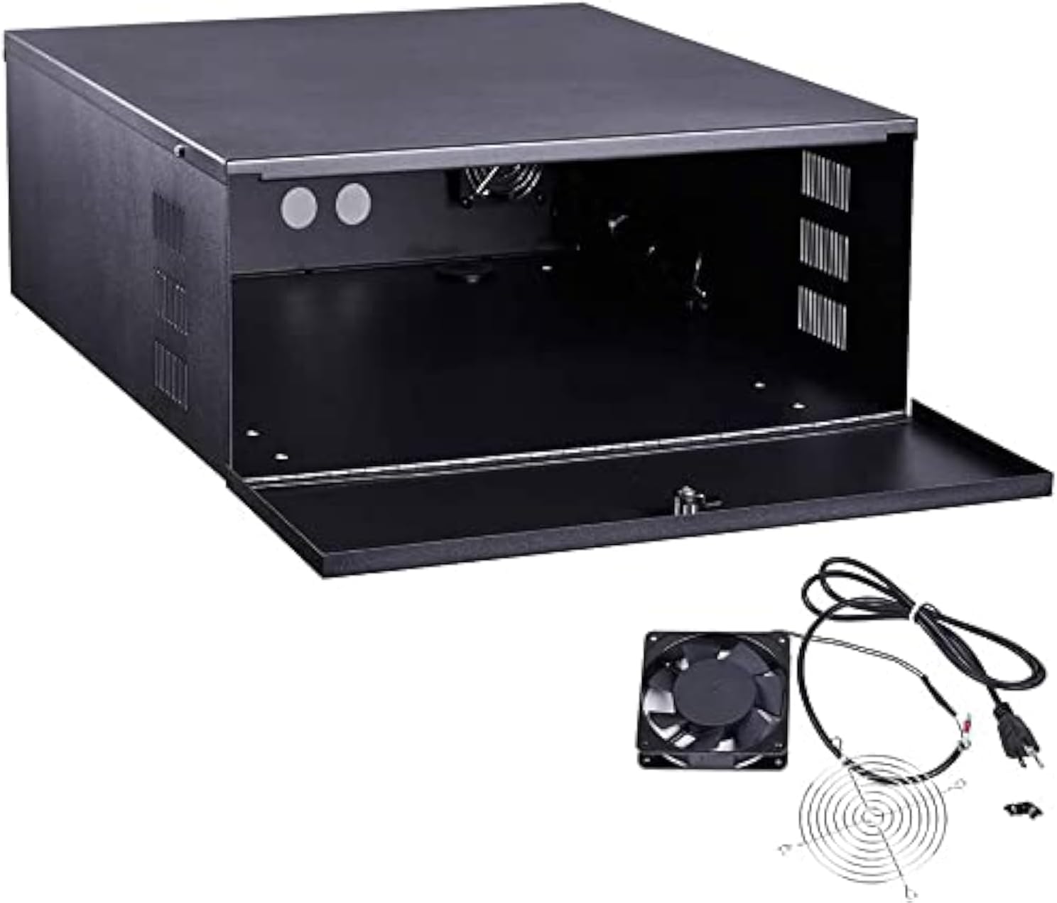 Kenuco White Heavy Duty 16 Gauge Steel DVR Security Lockbox with Fan (BK 18'' X 17.9'' X 4.96'')