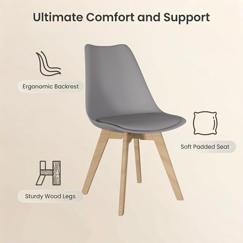 Dining Chairs Set of 4, PU Leather Kitchen Chairs,Wood Legs (Gray, 4 PC) | Mi...