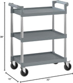 Gray Utility/Bussing Cart with Three Shelves - 32" x 16"